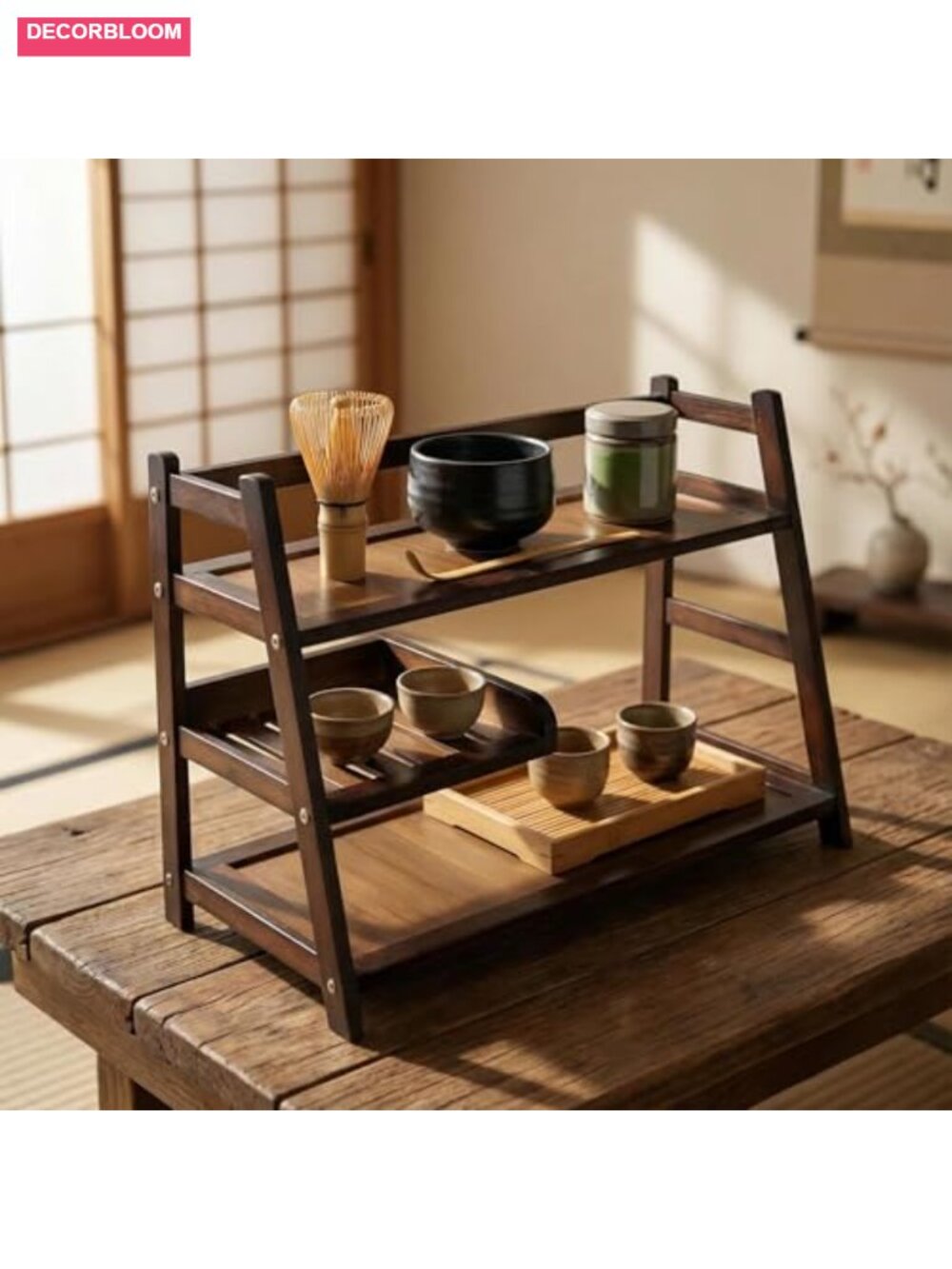 3 Tier Bamboo Matcha Station Coffee Organizer Shelf Tea Storage